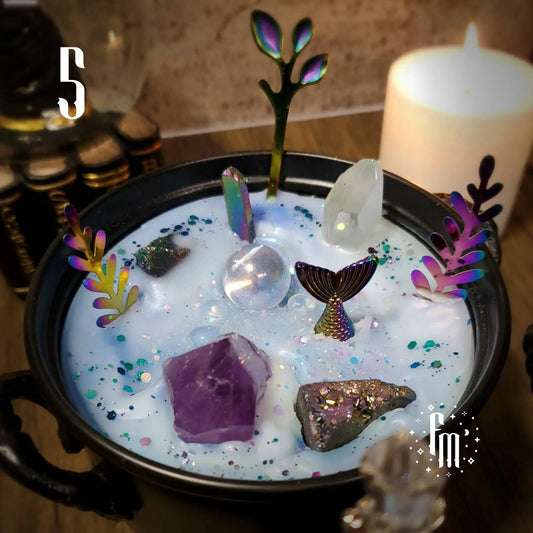 Wickless Cauldron Candle - Mermaid Rainbow Aura Fundamental Magick